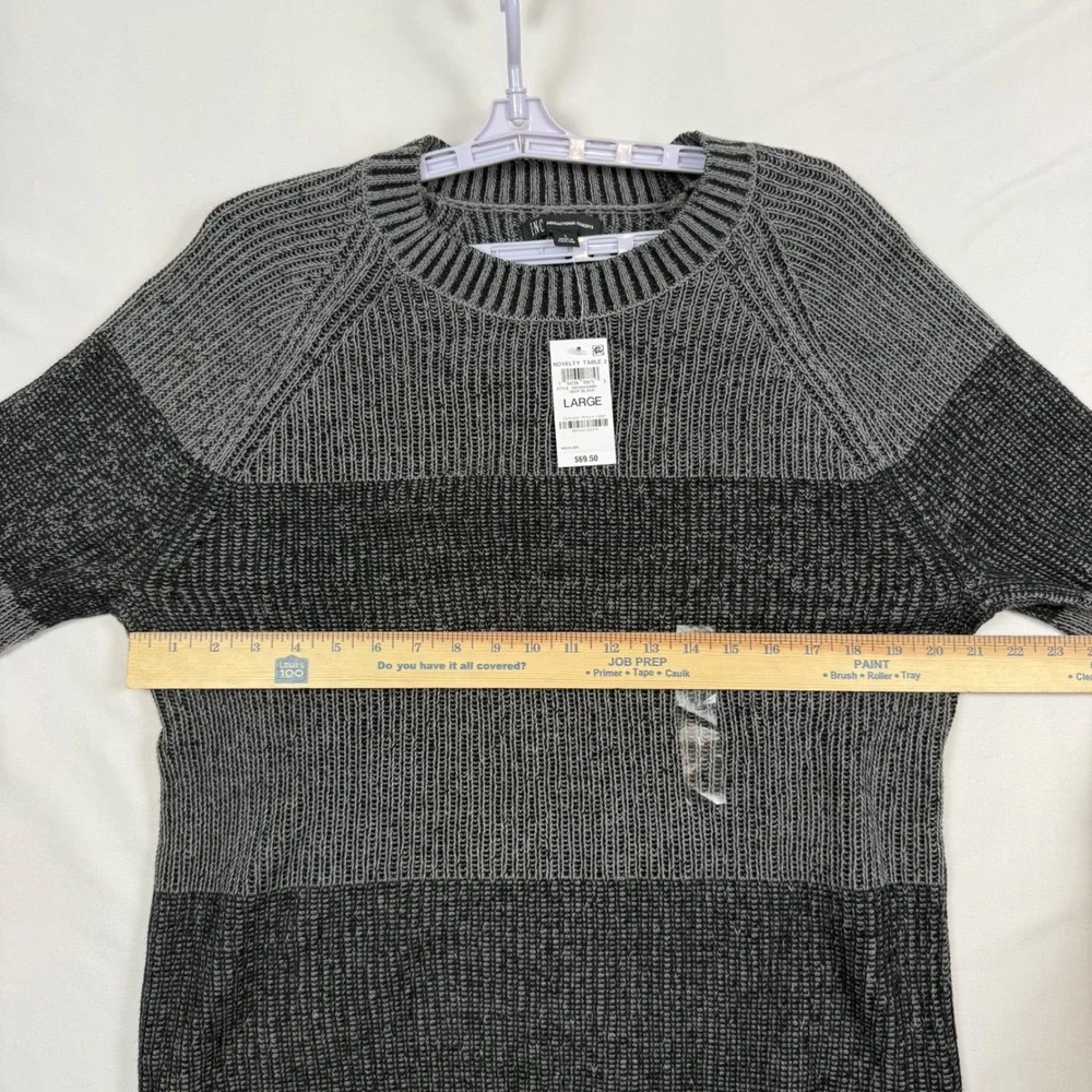 INC International Concepts Mens Large Deep Black Striped Ribbed Knit Sweater NWT